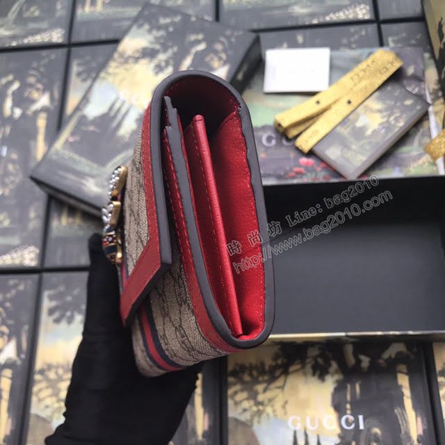 Gucci錢包 古馳新款原單Sylvie全拉鏈式皮夾 玫瑰花刺繡 Gucci長錢包 476083黑色全皮  gdj1108